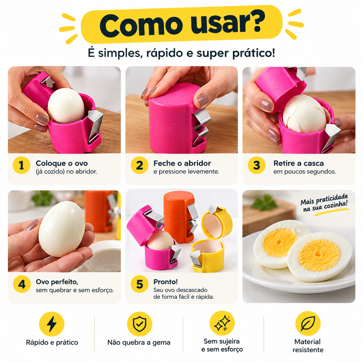 Abridor de ovos em uso na cozinha